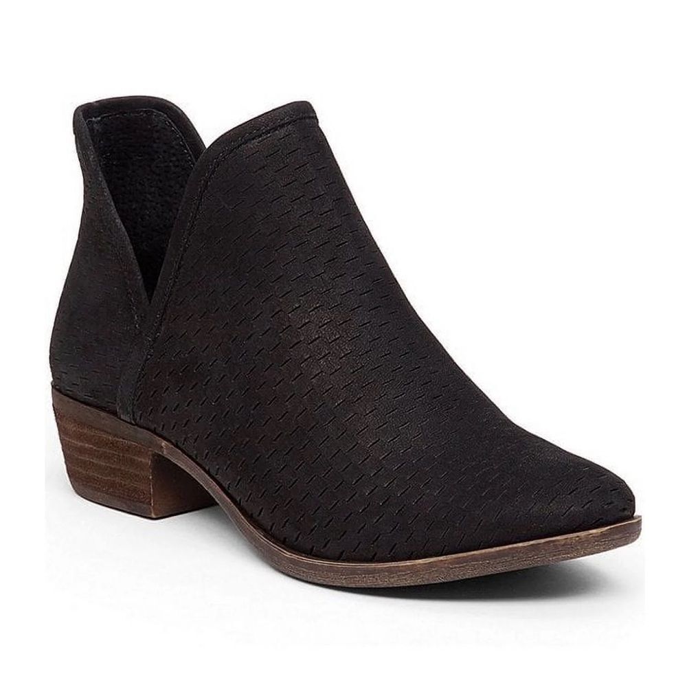 Lucky Brand Bashina Black Suede Leather Block Heel Low Booties Size women’s 8